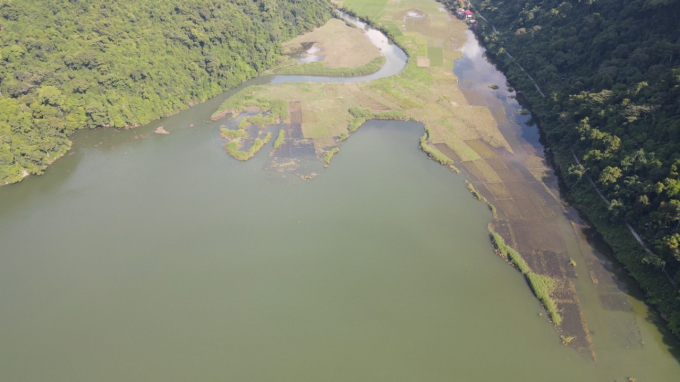 Hàng chục ngàn m2 mặt hồ Ba Bể bị vùi lấp mỗi năm. Ảnh: Toán Nguyễn.