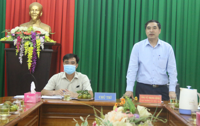 Ông Vũ Trọng Bình, Cục trưởng Cục việc làm Bộ Lao động - Thương binh và Xã hội phát biểu tại buổi làm việc. Ảnh: Quang Yên.