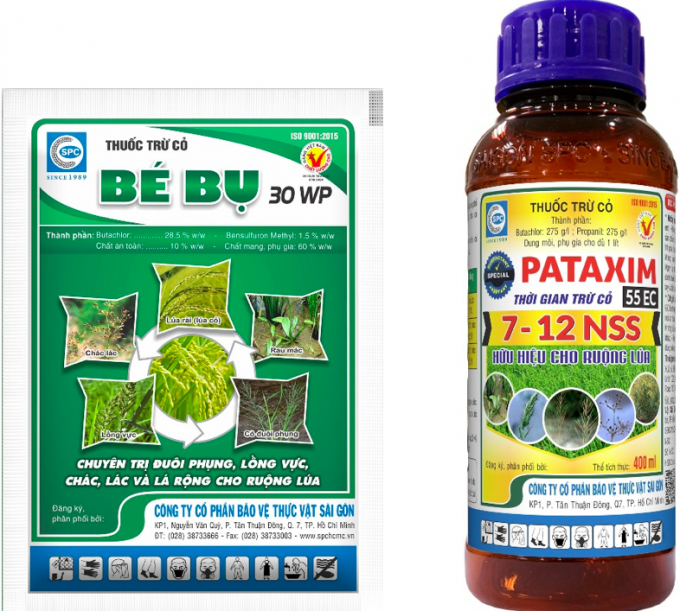 Các loại thuốc phòng trừ cỏ dại rất hiệu quả của Công ty Cổ phần BVTV Sài Gòn (SPC). Ảnh: Thành Tín.