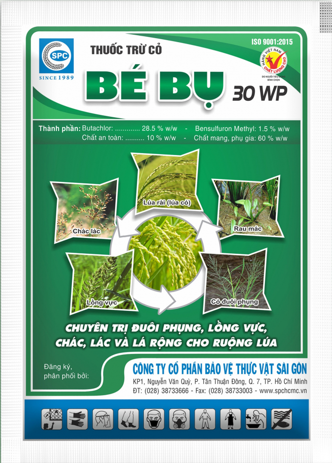 Thuốc trừ cỏ Bé Bụ có 02 hoạt chất trừ cỏ trong 01 sản phẩm giúp trừ cỏ hiệu quả của Công ty SPC. Ảnh: Ký Ngọt.