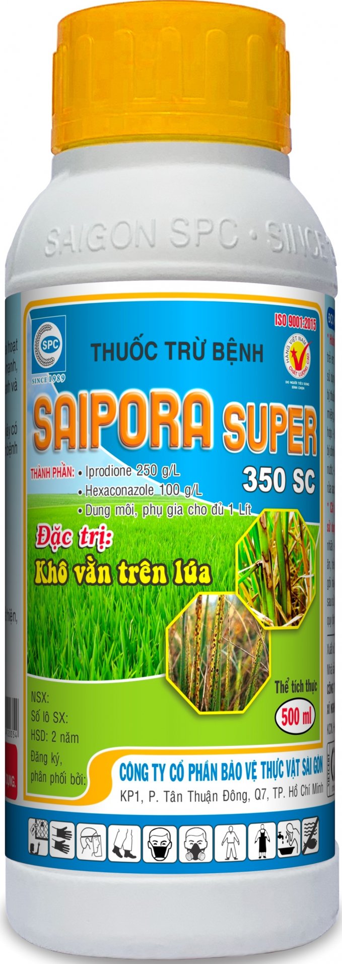 Saipora Super 350SC - Thuốc trừ bệnh khô vằn hại lúa của Công ty Cổ phần BVTV Sài Gòn (SPC). Ảnh: Minh Tuyên.