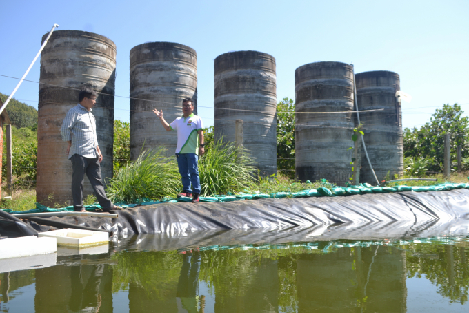 The pond system plus an automatic irrigation water storage tank help solve the problem of labor. Photo: Tran Trung.