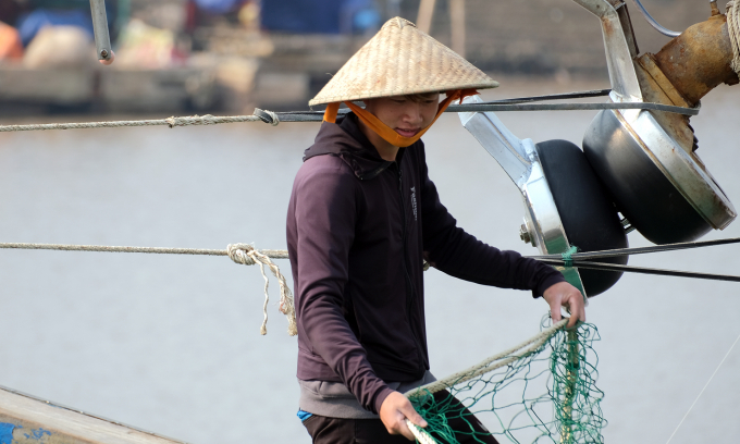 Một ngư dân tại Cảng cá Ninh Cơ. Ảnh: Bảo Thắng.