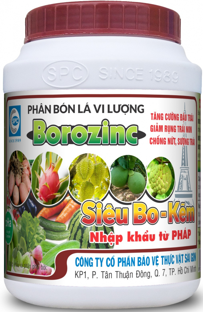 Phân bón lá vi lượng BOROZIN, siêu Bo - Kẽm cao cấp do Công ty Cổ phần BVTV Sài Gòn (SPC) độc quyền phân phối.