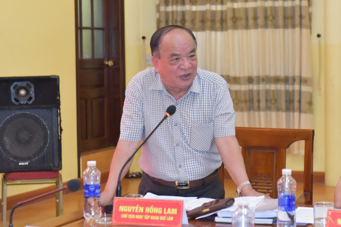 Ông Nguyễn Hồng Lam, Chủ tịch Hội đồng quản trị Tập đoàn Quế Lâm phát biểu tại buổi làm việc mới đây với UBND tỉnh Hà Tĩnh. Ảnh: Hoàng Anh.