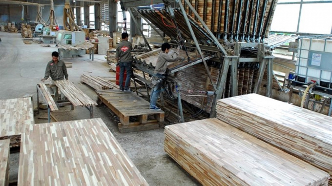 Dây chuyền sản xuất ván gỗ của Sahabak những ngày đầu hoạt động. Ảnh: TL.