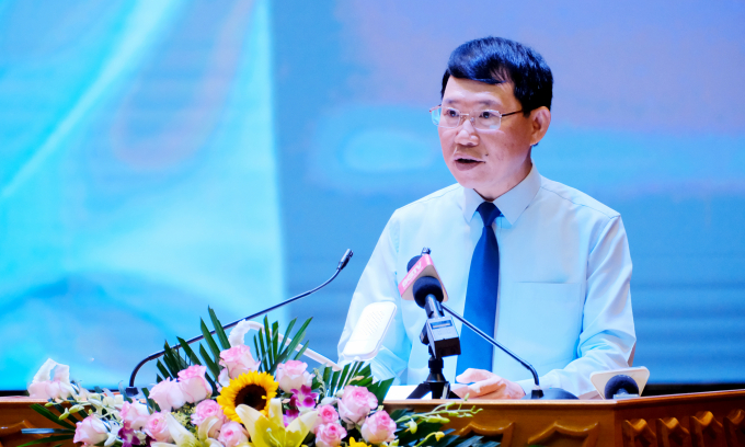 Chairman of Bac Giang People's Committee, Mr. Le Anh Duong delivered a speech at the conclusion of the lychee consumption promotion conference. Photo: Bao Thang.
