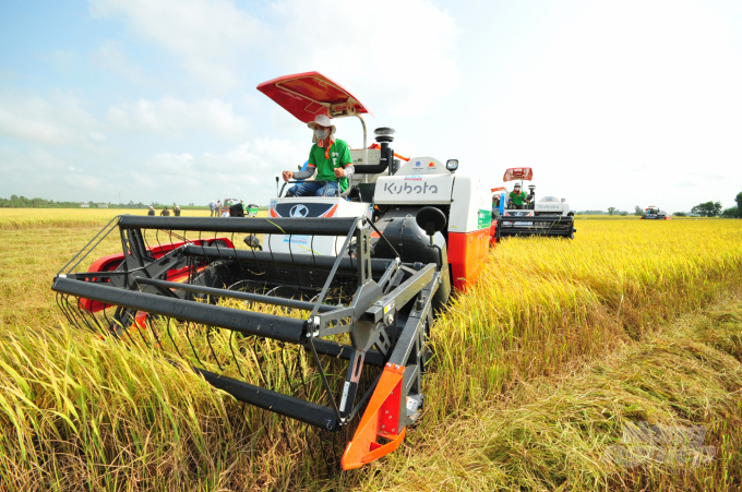 Nhiều năm qua, ngành nông nghiệp An Giang đẩy mạnh hướng dẫn, tập huấn và trình diễn mô hình canh tác lúa theo tiêu chuẩn SRP cho hàng trăm nông dân trong tỉnh. Ảnh: Lê Hoàng Vũ.