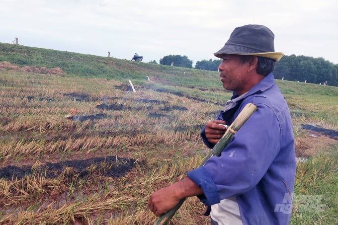 Mặc dù nhận thức được tác hại nhưng ông Chiến và nhiều nông dân tại Quảng Trị vẫn đốt rơm rạ sau mỗi vụ thu hoạch. Ảnh: Võ Dũng.
