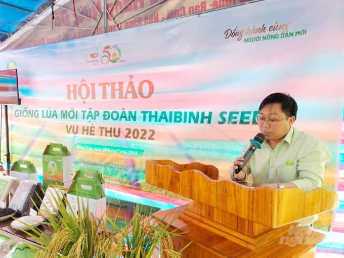 Công ty TNHH ThaiBinh Seed – Đồng Tháp vừa tổ chức hội thảo giống lúa mới trong vụ hè thu năm 2022 tại trại giống An Phong, huyện Thanh Bình (Đồng Tháp). Ảnh: Lê Hoàng Vũ.