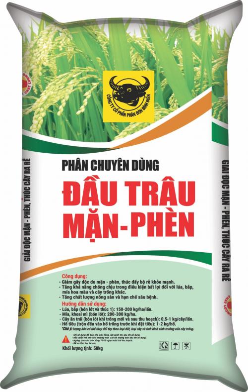 Phân chuyên dùng Đầu Trâu mặn phèn của Công ty Cổ phần Phân bón Bình Điền.