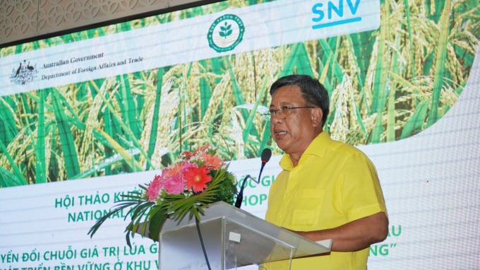 Ông Lê Thanh Tùng, Phó Cục trưởng Cục Trồng trọt, phân tích lĩnh vực sản xuất lúa chiếm tới 50% tổng lượng phát thải trong nông nghiệp. Ảnh: Kim Anh.