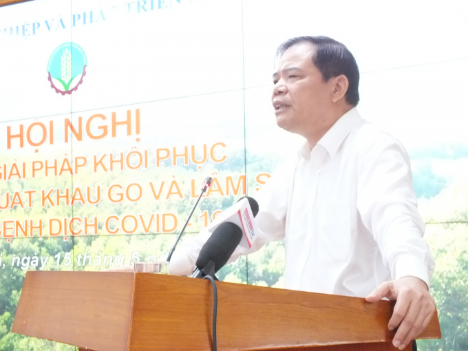 Bộ trưởng Nguyễn Xuân Cường phát biểu tại hội nghị. Ảnh: Lê Bền.