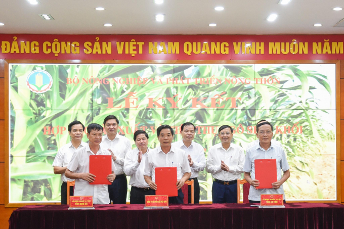 Lãnh đạo Bộ NN-PTNT chứng kiến lễ ký kết hợp tác sản xuất, tiêu thụ ngô sinh khối giữa Vinamilk và các tỉnh Nghệ An, Hà Tĩnh trong vụ đông năm 2020. Ảnh: Tùng Đinh
