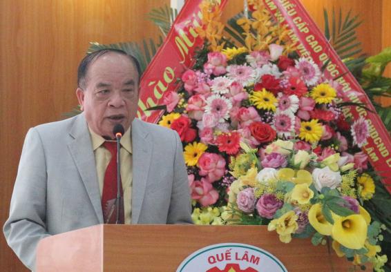Ông Nguyễn Hồng Lam, Chủ tịch Hội đồng quản trị Tập đoàn Quế Lâm bày tỏ niềm vinh dự và sự tri ân đối với chuyến thăm của Chủ tịch Quốc hội Lào Xaysomphone Phomvihane. Ảnh: Hoàng Anh.