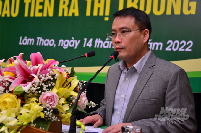 Ông Lê Văn Hải-Tổng giám đốc BiOWiSH Việt Nam tại buổi lễ giới thiệu sản phẩm lân vi sinh của Công ty CP Supe Phốt phát và Hóa chất Lâm Thao. Ảnh: Dương Đình Tường.