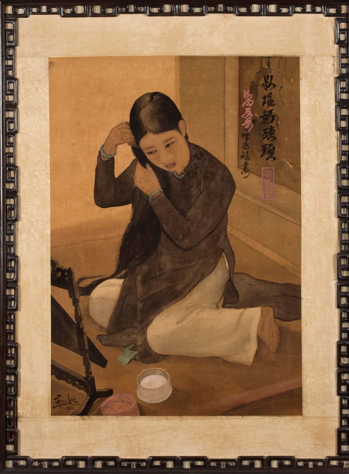 Bức tranh 'Thiếu nữ chải đầu' của Trần Tấn Lộc vừa được đấu giá thành công tại Pháp.