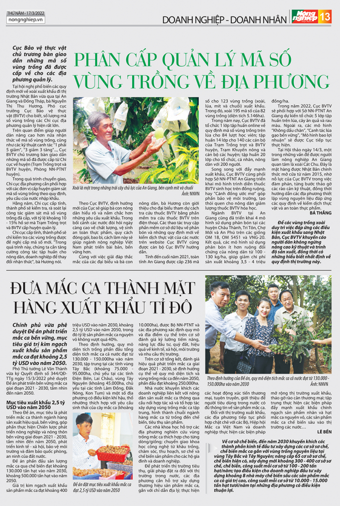 Trang 13, báo Nông nghiệp Việt Nam số 54 ra ngày 17/3/2022