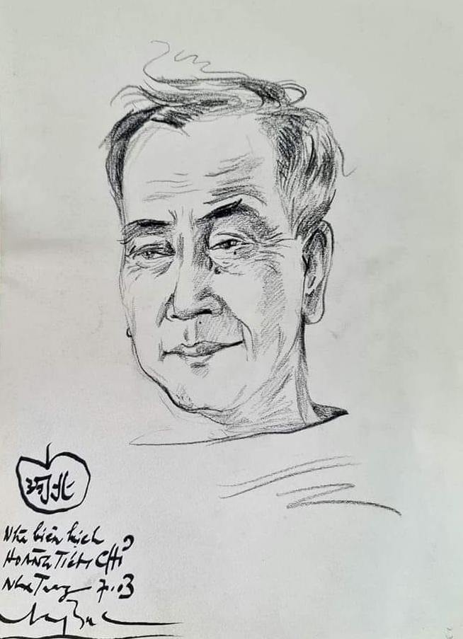Nhà biên kịch Hoàng Tích Chỉ (1932-2022) qua nét ký họa chân dung.