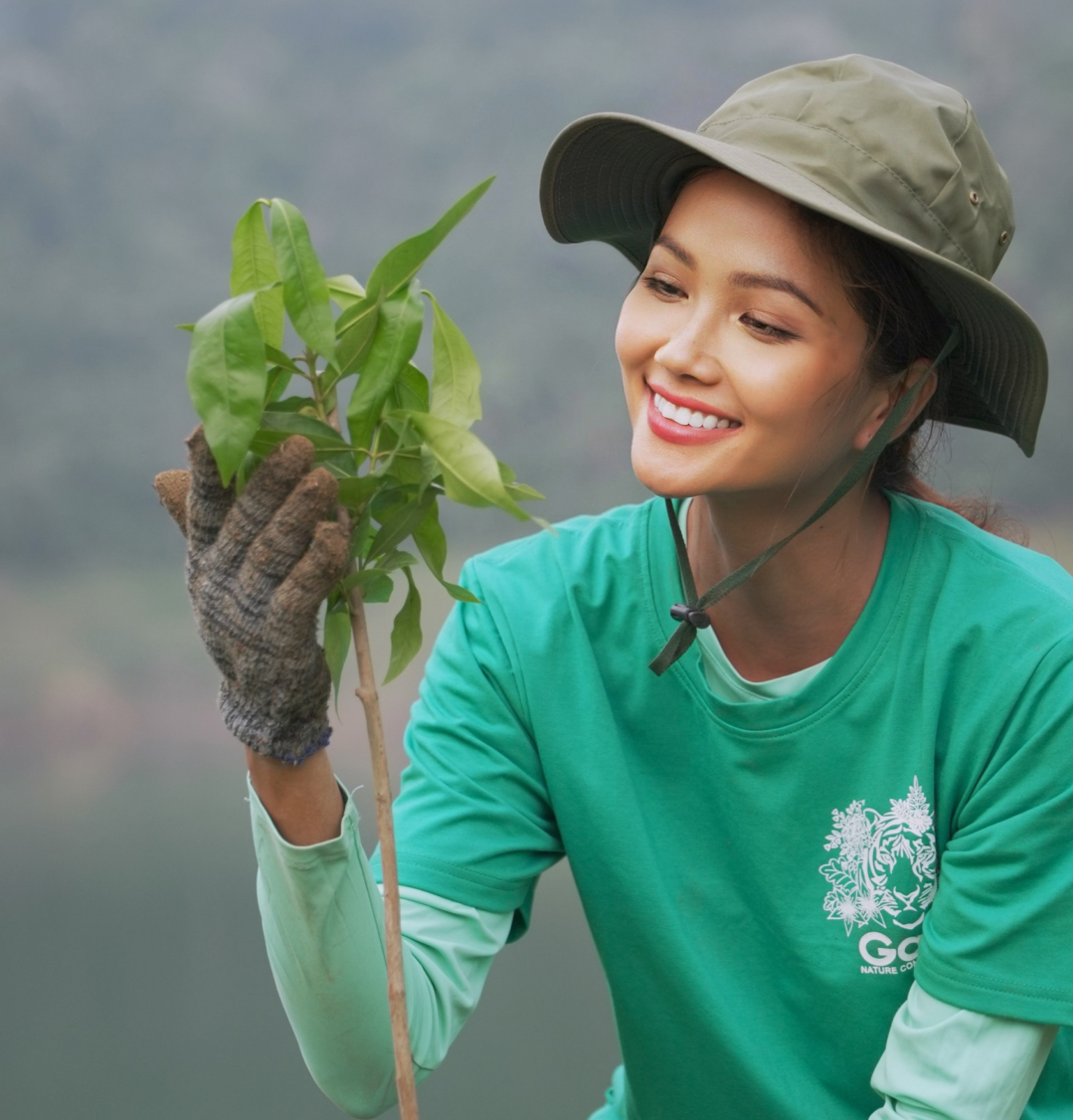 Hoa hậu H'Hen Niê tham gia trồng rừng. 