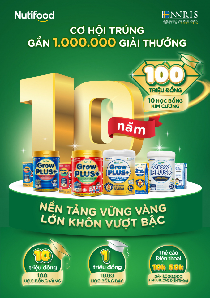 Nhân dịp sinh nhật 10 năm, Nutifood GrowPLUS+ triển khai chương trình 'Nền tảng vững vàng, Lớn khôn vượt bậc' với hàng ngàn suất học bổng lên tới 18 tỷ đồng.