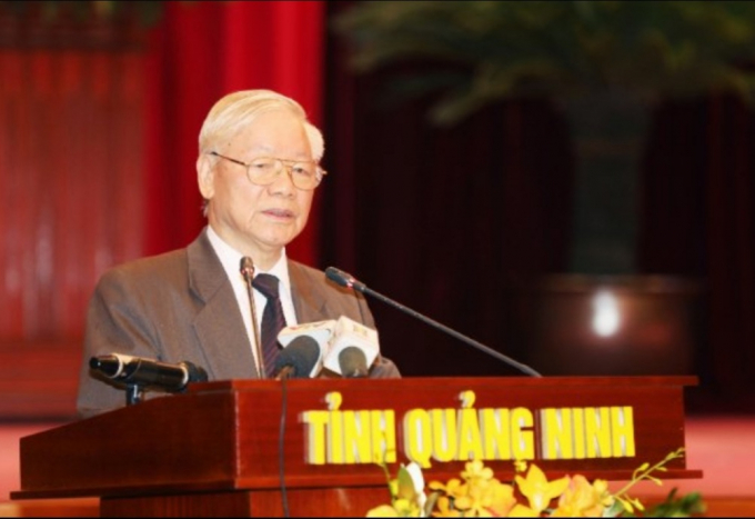Tổng Bí thư Nguyễn Phú Trọng ghi nhận những kết quả đáng khích lệ của Đảng bộ, chính quyền, nhân dân tỉnh Quảng Ninh đã đạt được trong thời gian qua. Ảnh: Đỗ Phương