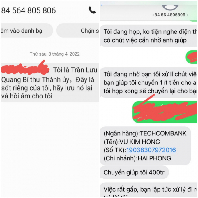 Tin nhắn từ đầu số +84564805806 gửi cho 1 phóng viên.