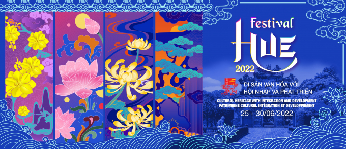 Bộ nhận diện Festival Huế 2022 với 4 hình ảnh chủ đạo: Mai - Sen - Cúc - Tùng đại diện cho 4 mùa Xuân - Hạ - Thu - Đông. 