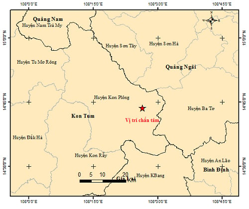 Khu vực huyện Kon P lông xảy ra động đất.