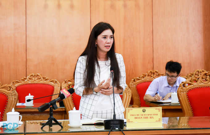 Phó Chủ tịch UBND tỉnh Lạng Sơn Đoàn Thu Hà phát biểu tại buổi làm việc. Ảnh: Báo BG