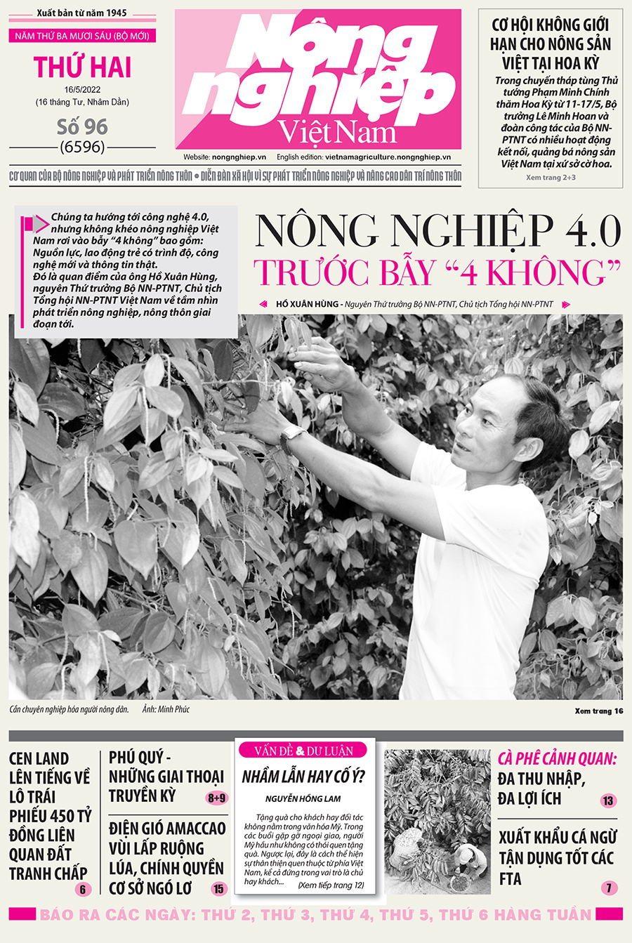 Tổng hợp tin tức báo giấy trên Báo Nông nghiệp Việt Nam số 96 ra ngày 16/5/2022