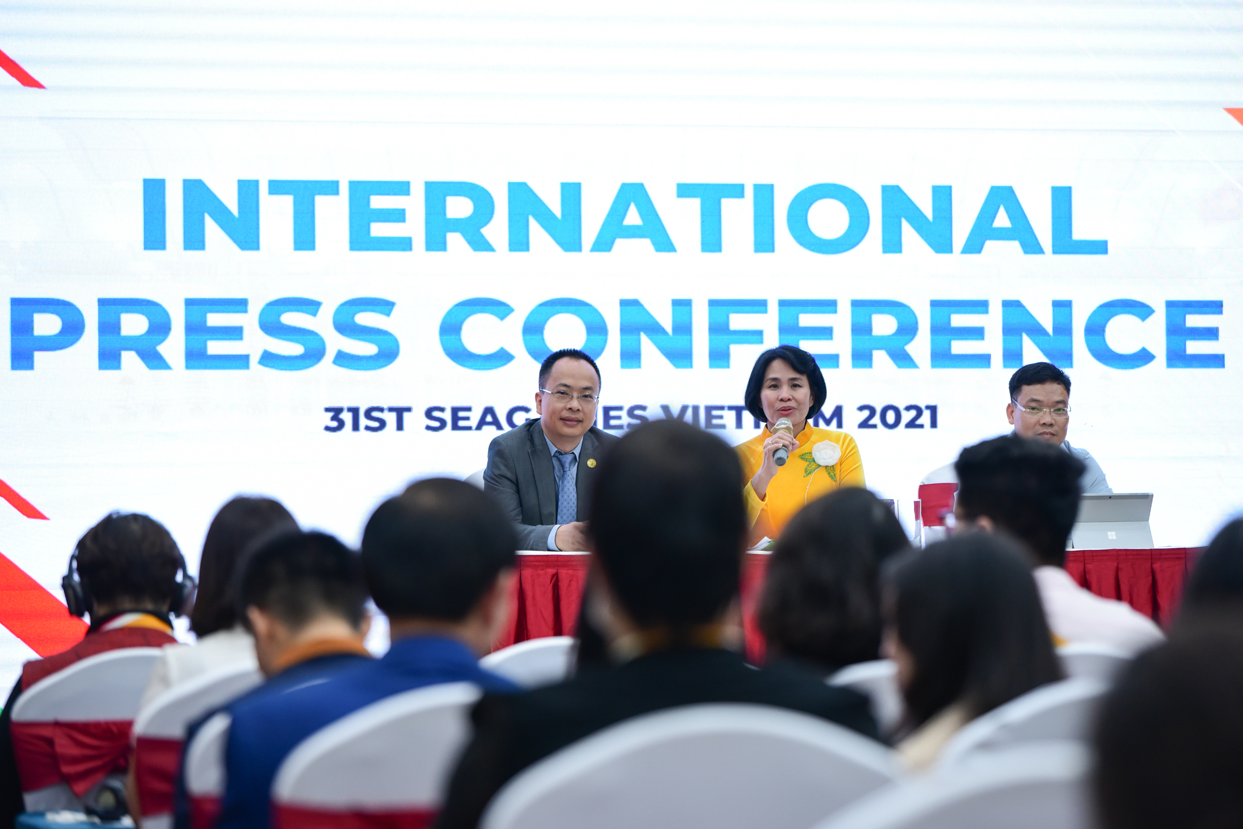 Hội nghị truyền thông quốc tế SEA Games 31, diễn ra tại Hà Nội sáng 20/5. Ảnh: Tùng Đinh.