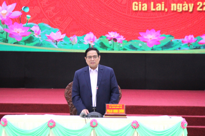 Prime Minister Pham Minh Chinh speaking on solutions to problems for Gia Lai. Photo: Tuan Anh.