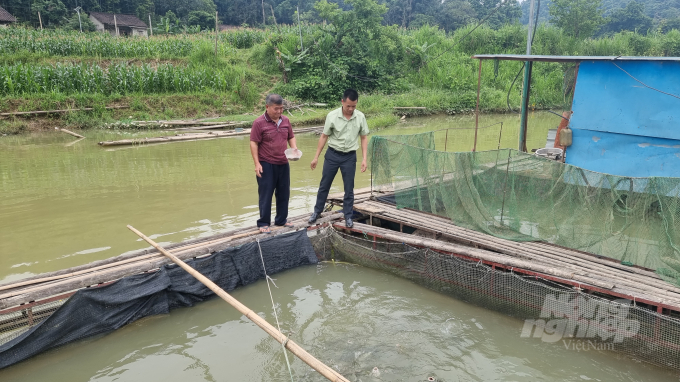 Nhiều hộ dân xã Mỹ Hưng, huyện Quảng Hòa đầu tư nuôi cá lồng trên lòng hồ thủy điện Hòa Thuận. Ảnh: Công Hải.