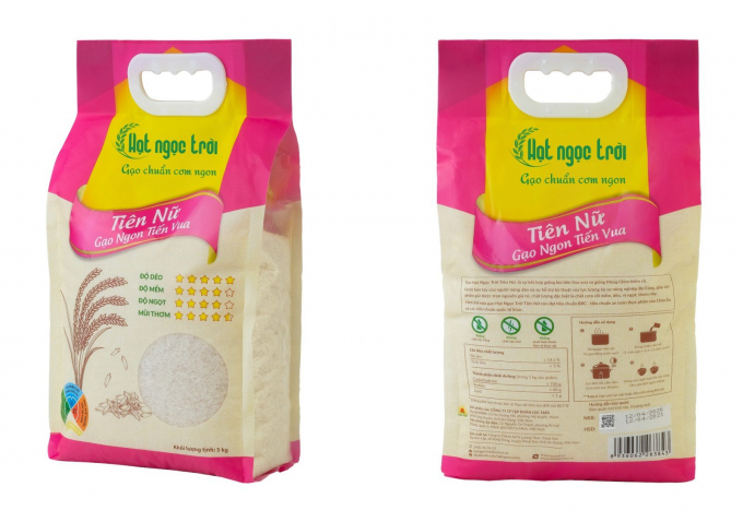 Sản phẩm gạo Hạt Ngọc Trời Tiên Nữ được Bộ NN-PTNT cấp chứng nhận và công bố sản phẩm OCOP 5 sao cấp quốc gia năm 2020. Ảnh: Lê Hoàng Vũ.