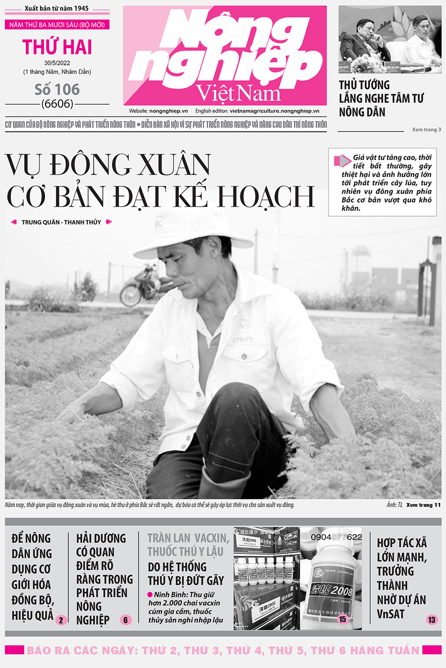 Tổng hợp tin tức báo giấy trên Báo Nông nghiệp Việt Nam số 106 ra ngày 30/5/2022
