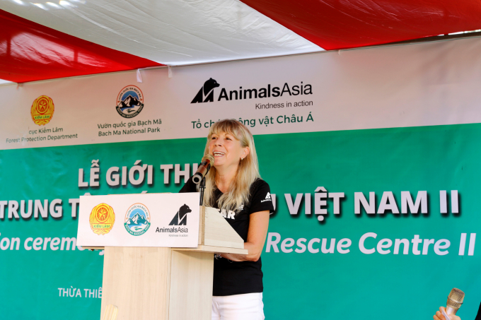 Dr. Jill Robinson MBE Founder and General Director of Animals Asia Foundation speaking at the introduction ceremony for the Project on Vietnam Bear Rescue Center II.