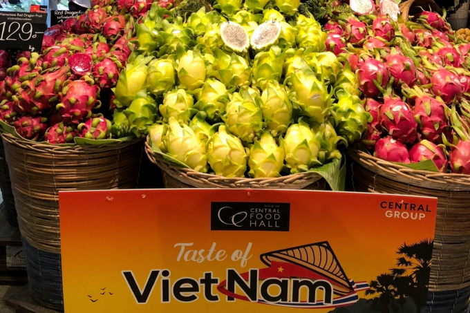 Vietnamese dragon fruit is sold at a supermarket in Central Retail, Bangkok, Thailand.