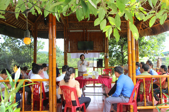 Chuyên gia của Hiệp hội Nông nghiệp hữu cơ Việt Nam chia sẻ kỹ thuật sản xuất nông nghiệp hữu cơ cho nông dân.