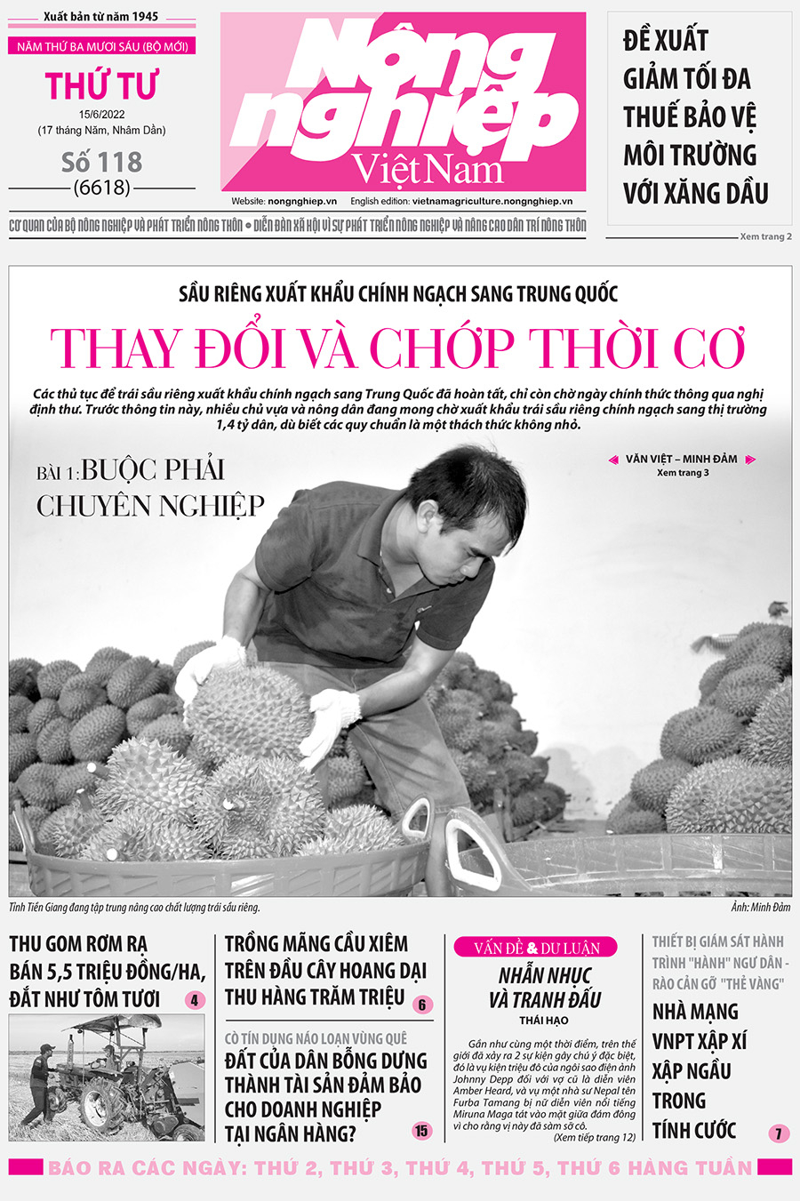 Tổng hợp tin tức báo giấy trên Báo Nông nghiệp Việt Nam số 118 ra ngày 15/6/2022