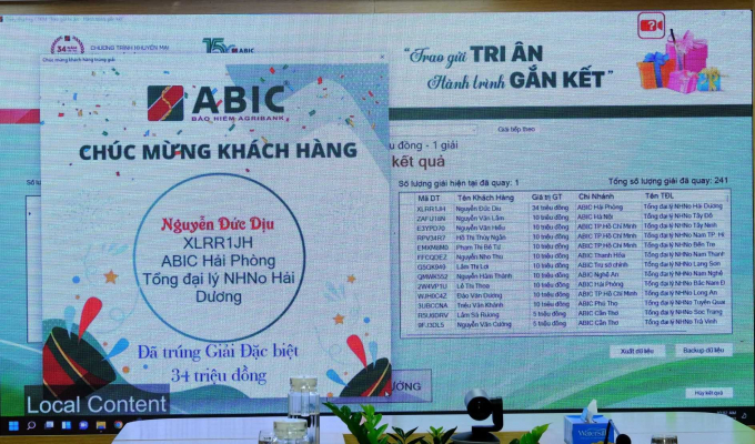 Khách hàng Nguyễn Đức Dịu (tham gia bảo hiểm tại Tổng đại lý Agribank Hải Dương) đã may mắn trúng thưởng giải Đặc biệt trị giá 34 triệu đồng. Ảnh: ABIC.