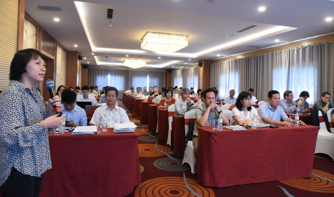 Tiến sĩ Nguyễn Mai Phương, Điều phối viên phó của dự án V-SCOPE trình bày tham luận tại buổi họp. Ảnh: Quang Yên.