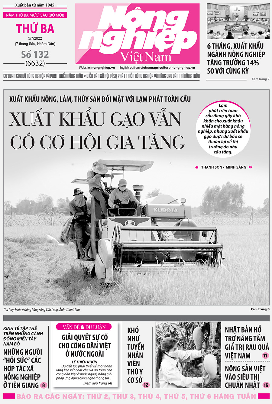 Tổng hợp tin tức báo giấy trên Báo Nông nghiệp Việt Nam số 132 ra ngày 5/7/2022