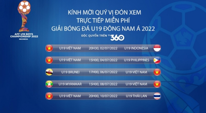 Lịch thi đấu của đội tuyển U19 Việt Nam tại AFF U19 Championship 2022 (Ảnh TV360)