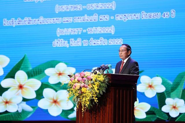Ông Bounthong Chitmany, Ủy viên Bộ Chính trị, Thường trực Ban Bí thư Trung ương Đảng Nhân dân cách mạng Lào, Phó Chủ tịch nước Cộng hòa dân chủ Nhân dân Lào. Ảnh: VGP/Nhật Bắc.