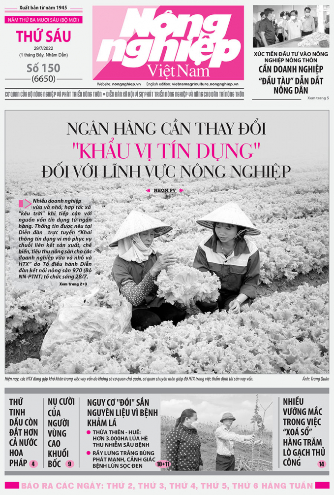 Tổng hợp tin tức báo giấy trên Báo Nông nghiệp Việt Nam số 150 ra ngày 29/7/2022