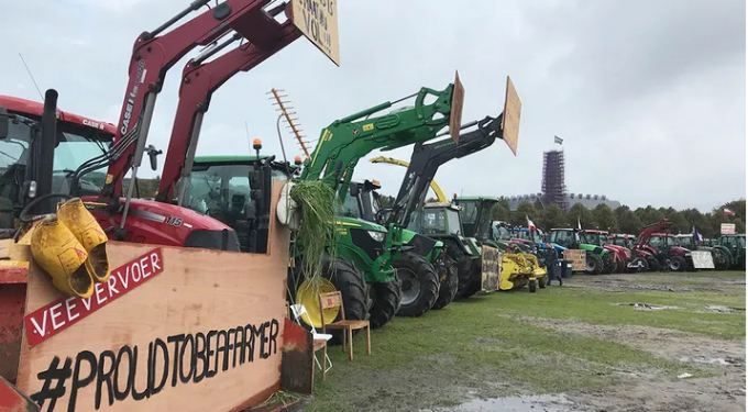 Dutch farmers line up tractors for a national day of protest to demand more respect for their profession.  Photo: AP