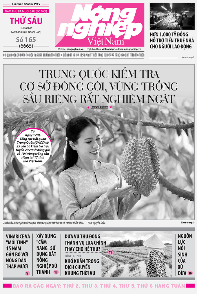 Tổng hợp tin tức báo giấy trên Báo Nông nghiệp Việt Nam số 165 ra ngày 19/8/2022