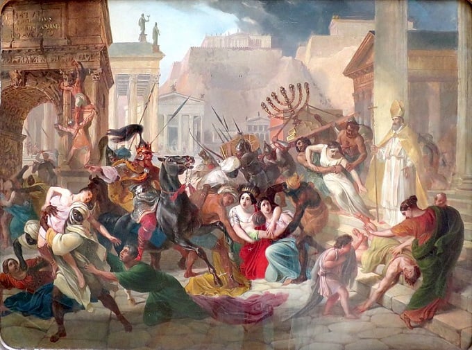 Một bức tranh miêu tả những người Vandal cướp bóc thành Rome vào năm 455 và gây hư hỏng nhiều tác phẩm nghệ thuật, sự kiện này dẫn tới người châu Âu gọi từ Vandal nghĩa là những kẻ phá hoại tác phẩm nghệ thuật, tranh của Karl Bryullov.
