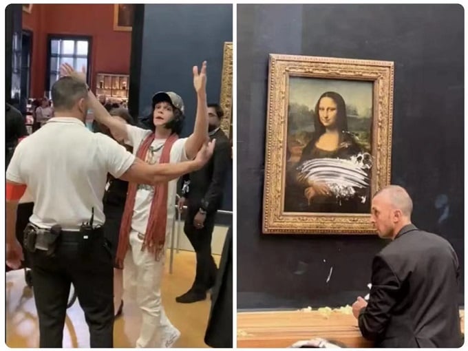 Vào ngày 29/5/2022, một người đàn ông đã tạt kem vào bức tranh Mona Lisa ở Bảo tàng Lourve-Pháp, đây được coi là hành động chủ nghĩa Vandal trong nghệ thuật, bên trái là thủ phạm, bên phải là bức tranh Mona Lisa.